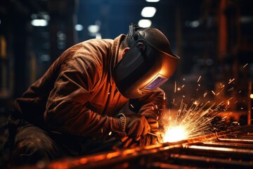 Fototapeta premium Welder skillfully working on metal fabrication