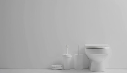 Fototapeta na wymiar Ceramic toilet bowl and brush near a white wall