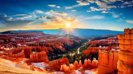 Beautiful canyon landscape in the United States Bryce Canyon National Park sun rising view
 - obrazy, fototapety, plakaty