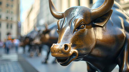 the bulls let the stock market run upwards, generative Ai - obrazy, fototapety, plakaty