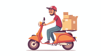 Delivery man or boy riding motorcycle with delivery b