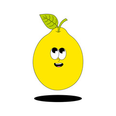 Fruit summer character Lemon. Retro groovy patch. Trendy sticker with funky comic mascot. Vector illustration 60s, 70s style.