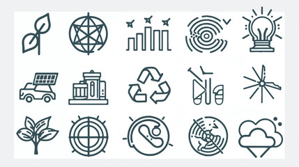Ecology technology outline concept symbols. Perfect