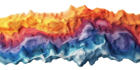 Topographic height map spectrum waves top view, colorful layered wave patterns texture, big data concept element isolated transparent