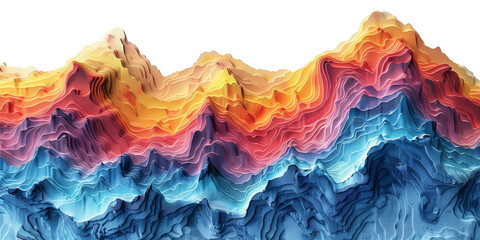 Digital topography colorful mountain range waves, abstract minimalist cyber landscape in vibrant spectrum hues, big data concept