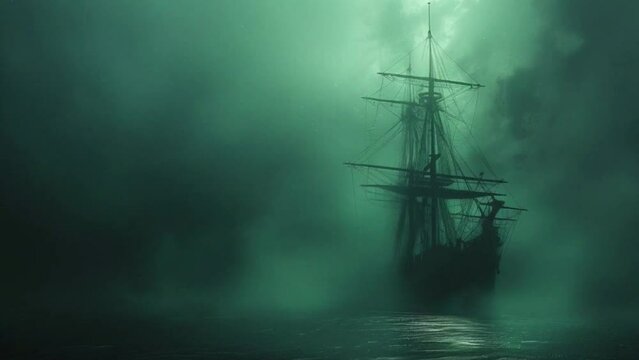 A ship is sailing in the middle of a stormy sea 4K motion