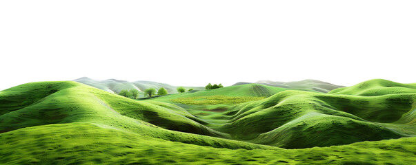 Panoramic green hills isolated on transparent background.