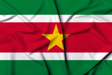 Beautifully waving and striped Suriname flag, flag background texture with vibrant colors and...