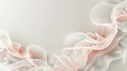 Lace-like waves in blush and pearl on grey for an elegant, romantic touch.