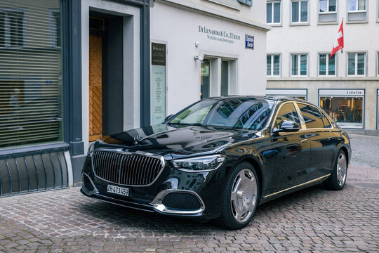 The New Mercedes S-Class Maybach W223 parked in Zurich. Mercedes-Maybach is the pinnacle of automotive excellence at Mercedes-Benz