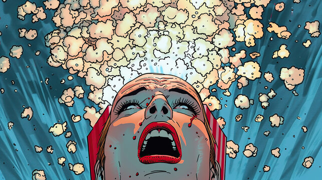  head with popcorn flying out of its brain