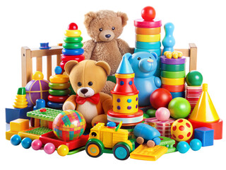 Children's toys against a white background in a PNG file
