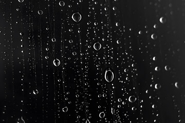 Atmospheric minimal grayscale backdrop with rain droplets on glass. Wet window with rainy drops and...