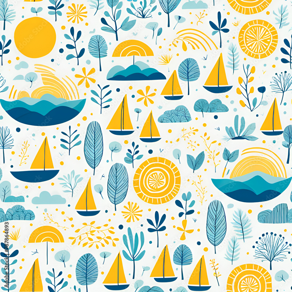 Wall mural summer pattern with animals