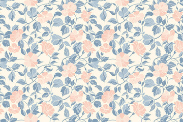 Elegant floral pattern with soft blue and pink flowers