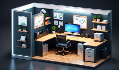 Isomatic mini office for trader business concept - obrazy, fototapety, plakaty