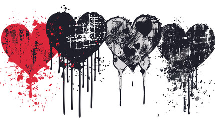 Four unique Hearts. Dripping paint graffiti style 