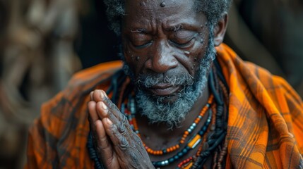 An African man who is praying to GOD with faith and hope  - obrazy, fototapety, plakaty
