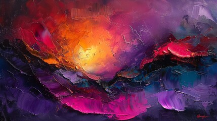 Create an abstract painting that captures the essence of faith, using bold colors and dynamic shapes to symbolize the strength and conviction of belief - obrazy, fototapety, plakaty