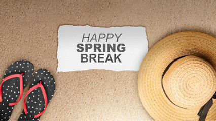 Slipper with beach hat and paper with Spring Break text - 787868619