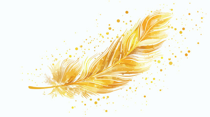 Gold feather of bird falling fluffy twirled plume 
