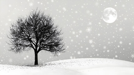 Tree Drawing Winter Vector Silhouette, generative Ai