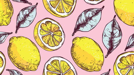 Hand drawn abstract lemons. Colored vector seamless