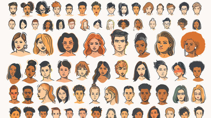 Hand drawn big set of people faces and popular 