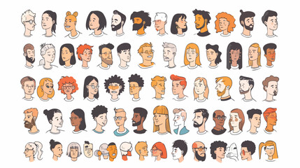 Hand drawn big set of people faces and popular  - obrazy, fototapety, plakaty