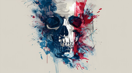 t-shirt illustration of a skull with the colors of the United States flag cut-out, generative Ai