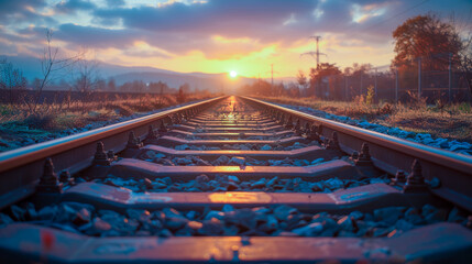 Endless train tracks in the sunshine