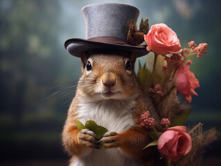 squirrel with hat