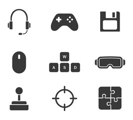 Video games icon set. Flat illustration. White background. 