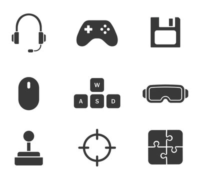 Video games icon set. Flat illustration. White background. 