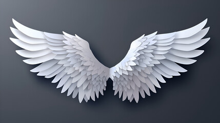 Vector 3d white realistic layered paper cut angel wings, generative Ai