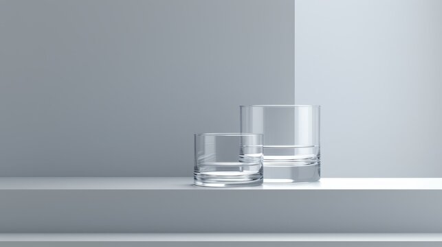   Two glasses sit side by side on a pristine white countertop