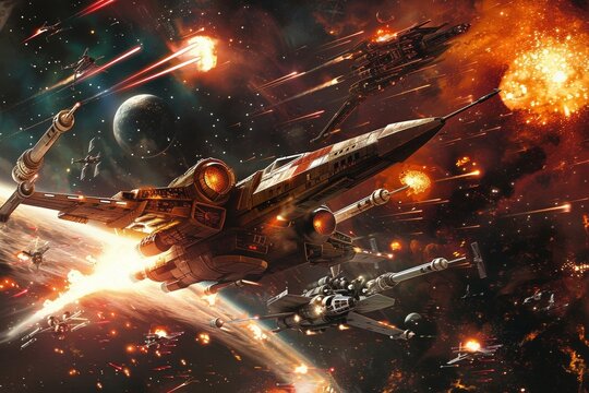 A galactic war between rival factions, with epic space battles, daring starfighter pilots, and heroes fighting for the fate of the universe