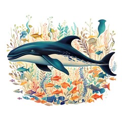 Obraz na płótnie Canvas Whimsical Whales: Playful and whimsical illustrations of whales