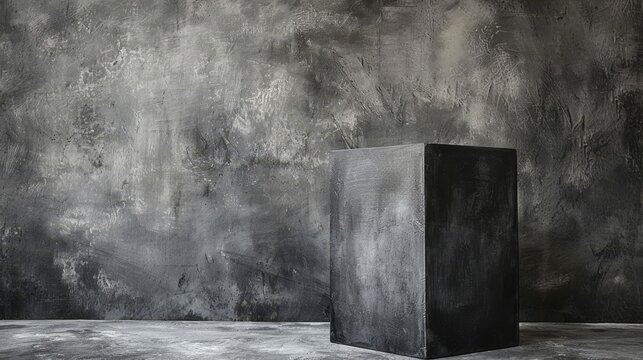   A monochrome image of a concrete block against a grungy wall and floor