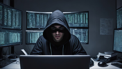hacker hacking data in front of computer 