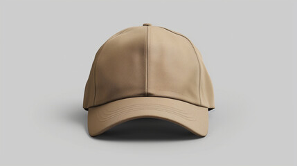 Khaki baseball cap on gray background for mock-up