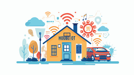Internet of things lettering vector illustration. Car