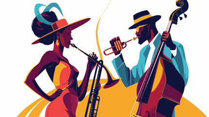 Jazz poster. Man and woman. Colored vector illustration