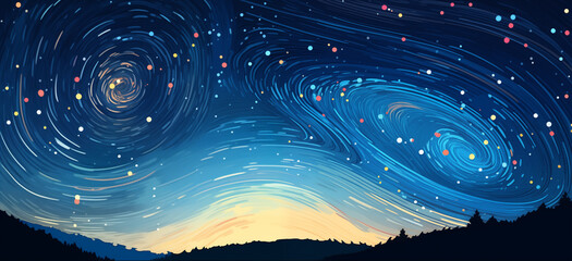 Hand drawn cartoon outdoor beautiful night sky abstract artistic illustration background
 - obrazy, fototapety, plakaty