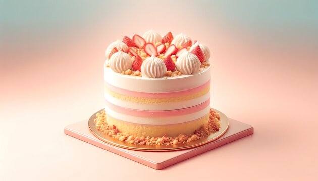 3D image of Strawberry Crunch Cake