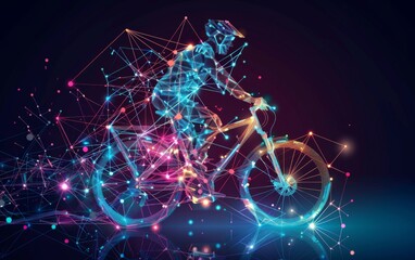 Abstract silhouette of particles with lines and triangles. Bicycles