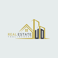 UO initial monogram logo for real estate with home shape creative design.