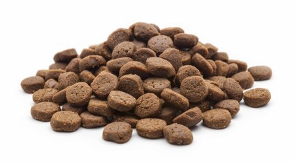 Pile of dry dog food isolated on white background