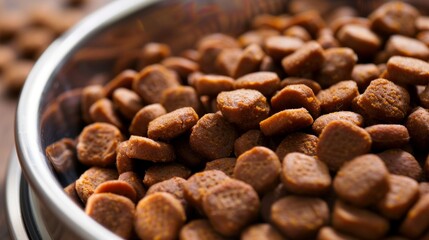 Close up of dry dog food in a bowl