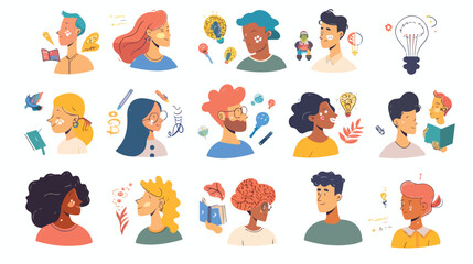 MBTI mindset types of people set vector illustration.